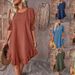 2026 Spring/Summer European And American Cross-Border Women's Vintage Cotton-Linen Mid-Sleeve Round-Neck Solid_ecoleips.com