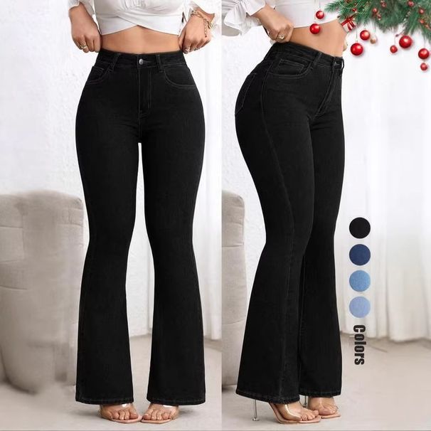 European American Style Women's Stretch Slim Fit Flared Jeans High Waist Hip Lifting Slightly Flared Pants_ecoleips.com