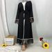New Mesh Sleeves Hem Muslim Abaya Eid Long Dresses Black White Edge Kaftan Caftan Marocain Femme Fashion Modest Women Clothing_ecoleips.com
