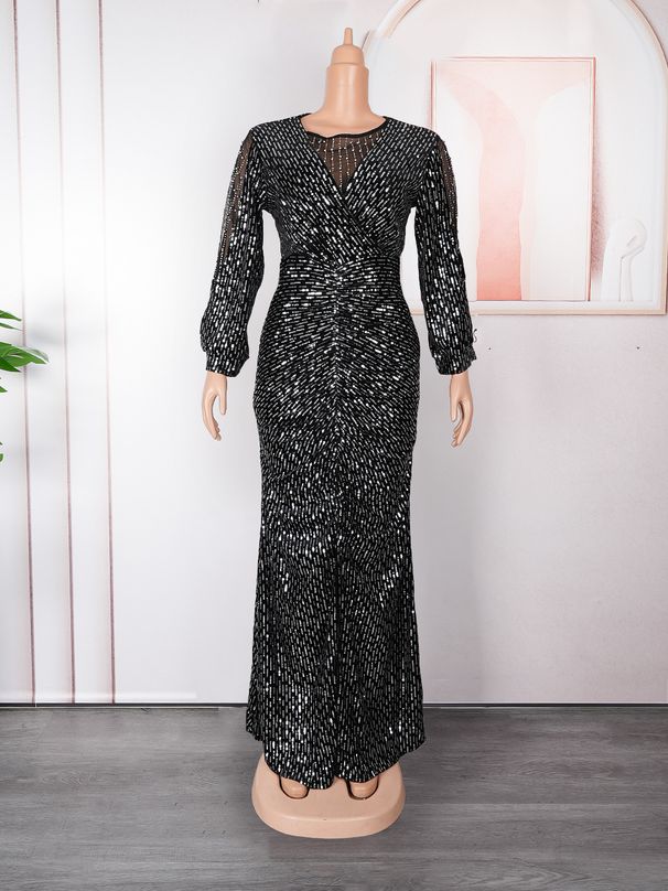 Women's Clothing Plus Size Clothes Sequin Evening Gown For Women - Sparkling Rhinestone Party Dress For Christmas & Special Occasions"_ecoleips.com