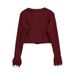 Fall Women's Boho Fringe Knit Cardigan – Long Sleeve Round Neck Polyester Open Front Sweater (S-L, Oversized Fit, Wine Red, Streetwear Chic)_ecoleips.com
