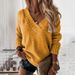 Fashion Women's Autumn And Winter Solid Color Sweater Women's V-Neck Long Sleeve Pullover Knit Top_ecoleips.com