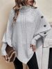 Women's Clothing Autumn And Winter High Collar Button Decoration Bat Sweater Cable Knit Sweater_ecoleips.com