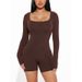 Voya 2026 Spring/Summer New Collection: Women's European And American Women's Fashion Square Neck Long Sleeve Sexy Slim-Fit Union Suit_ecoleips.com