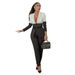 Women's Clothing Green Collar Suit Contrast Color Stitching Casual Two Piece Set_ecoleips.com