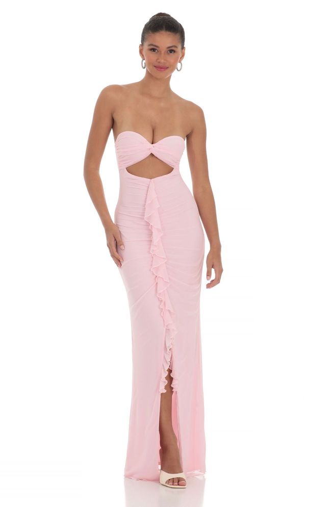 Stylish Open‑Back Strapless Ruched Split Hem Dress Fitted Bodycon Cocktail Long Dress_ecoleips.com