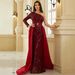 Women Red Sequin Solid Color Mid Waist Spaghetti Strap Long Evening Dress Formal Host Party Prom Dinner Gown For Commuting_ecoleips.com