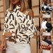 Women's Long Sleeved Chain Halter Neck Printed Top Button Decorative Winter_ecoleips.com