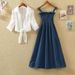 Summer New Style Student Single French Niche High Waist Slimming Base Camisole Dress Two-Piece Set For Women_ecoleips.com