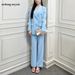 High-End Socialite Lady Suit For Women 2025 Spring Autumn New Style With Rhinestones And Feather Flared Trousers_ecoleips.com