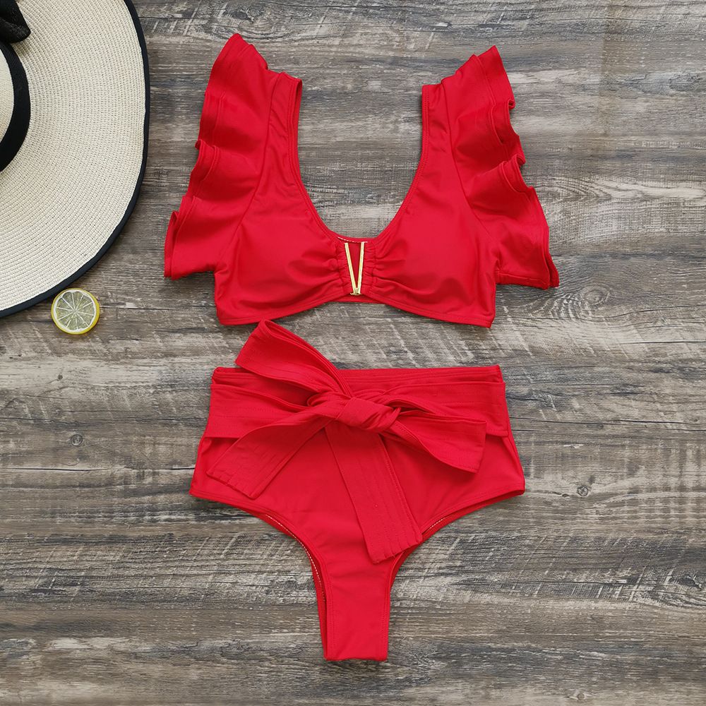 women's split sexy press line solid color high waist new_ecoleips.com