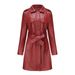 Sophisticated Mid-Length PU Trench Coat With Belt | British-Inspired Faux Leather Jacket For Women | Elegant Office & Casual Wear_ecoleips.com