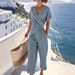 Women's Solid Color Irregular Hem Pant Set Short Sleeve Summer Fashion European And American Style Independent Station Clothing_ecoleips.com