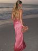 TARUXY Lace Splice Halter Long Dress For Women Deep V Neck Backless Beach Vacation Dress Female High Waist Fashion Slim Dress_ecoleips.com