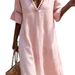Summer Women's V Neck Dress Solid Color Lace Long Gown American Style Vacation Fashion New_ecoleips.com