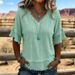 Summer Women's V Neck Short Sleeve T-Shirt Loose Fit Casual Top In Solid Colors Fashion_ecoleips.com