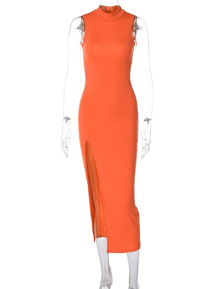 2026 Women's Sleeveless Midi Skirt round Neck Slit Design European And American Fashion Cross Border Style_ecoleips.com