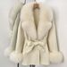 Luxury Double-Faced Wool Coat With Fox Fur Collar – Mid-Length Winter Blazer Style Coat For Women (70% Wool Blend, Detachable Belt)_ecoleips.com