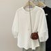 European American Style Solid Color Lantern Sleeve T-shirt For Women, Spring And Autumn Korean Version Loose-fitting_ecoleips.com