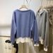 Real Shot Of European American Color-blocked Faux Two-piece Long-sleeve Sweatshirt For Women, Spring And Autumn Thin_ecoleips.com