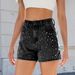 Women's Clothing Spring And Summer New Washed Design Beaded Slim Denim Skirt Women's Shorts_ecoleips.com