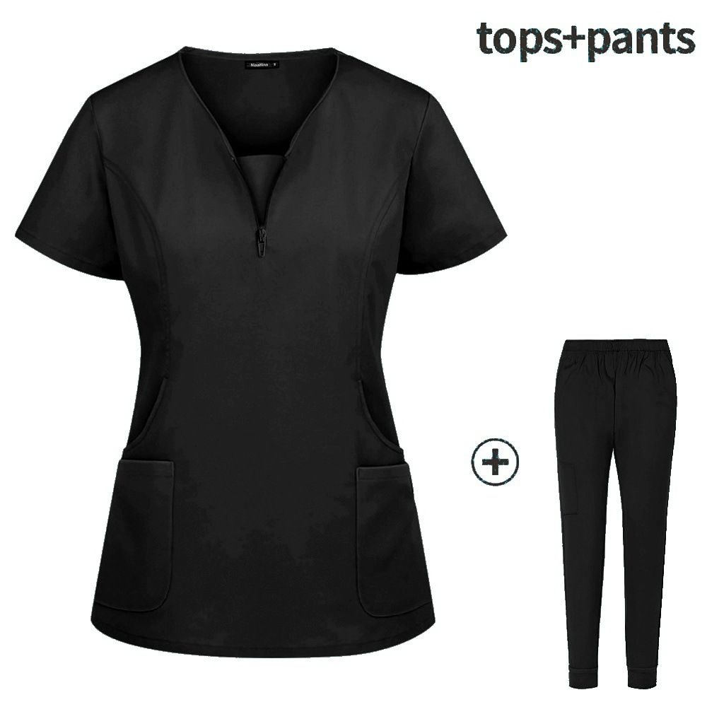 Women's Beauty Salon Work Clothes Operating Room Scrub Suit Hand Washing Clothes Short-sleeved Doctor Elastic Scrub Suit_ecoleips.com