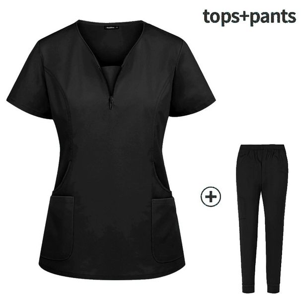 Women's Beauty Salon Work Clothes Operating Room Scrub Suit Hand Washing Clothes Short-sleeved Doctor Elastic Scrub Suit_ecoleips.com