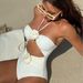 Women's Clothing Drawstring Hollow Solid Color Rose Sling One Piece Swimsuit Bikini_ecoleips.com