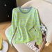 Women's Color Blocked Striped Sun Protection Shirt Thin Ice Silk Knit Sweater New Design Summer Top Real Photos 2026_ecoleips.com