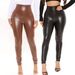High Waist Stretch Pu Leather Pants For Women - Slim Fit Biker Pants With Elastic Comfort, Fashionable & Versatile (Black, Coffee)_ecoleips.com
