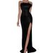 Elegant Feather & Sequin Strapless Evening Gown – High-Slit Side Split Prom Dress For Parties & Galas (Black/White/Nude/Blue/Red, Sizes Xxs-L)_ecoleips.com