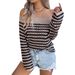 2026 Spring Summer Striped Hollow Out Casual Loose Knit Top Vacation Off-Shoulder Blouse Cross-Border Women's_ecoleips.com