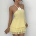 Beach Holiday Backless Hollow Out Women's Dress Casual Ruffle Pleated Dating Dress Sexy Halter Neck Solid Color Slim Mini Dress_ecoleips.com