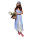 Women's Blue Checkered A-Line Dress With Detachable Straps & Button Front – Summer Staple For Casual & Beach Outings_ecoleips.com