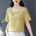 A Stylish, Embroidered Short-Sleeved Cotton-Linen T-Shirt For Women Perfect As Summer Attire; A Loose-Fitting, Casual_ecoleips.com