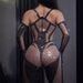 Women's Clothing Black Gloves Low Cut Slim Hot Sexy Half Backless Flesh Colored Striped Suspenders Party Jumpsuit_ecoleips.com