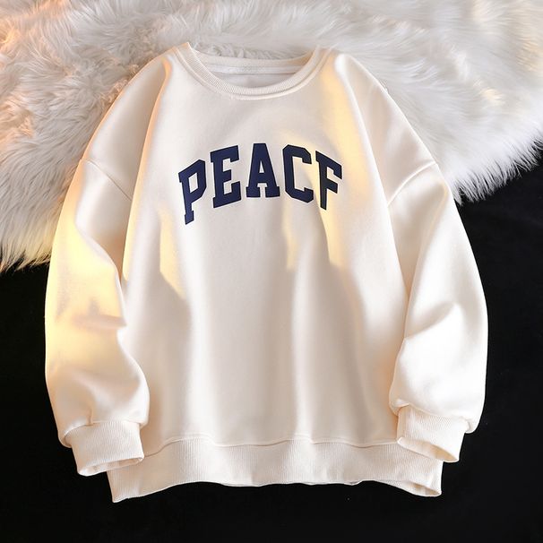 European American Autumn And Winter Thickened Fleece Crew Neck Sweatshirt For Women, Silver Fox Fleece, Korean Style,_ecoleips.com