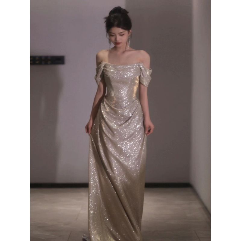Women's Clothing Temperament High End Sparkling Toast Dress Bride Elegant Banquet Host Female_ecoleips.com