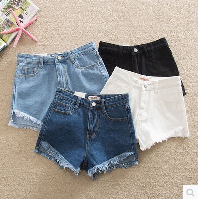 Korean 2025 Summer New Style High-Waisted Slimming Denim Shorts With Fringe And Wide Legs For Women_ecoleips.com