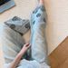 Tencel Hollow Flower Embroidery Straight Jeans Women's Autumn Thin Large Size High Waist Skinny Wide Leg Nine-point Pants_ecoleips.com