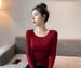 Wear Tight-fitting Pure Desire U-neck Slim-fitting Fashion Bottoming Shirt In Autumn And Winter 2025, Simple Long-sleeved T-shirt_ecoleips.com