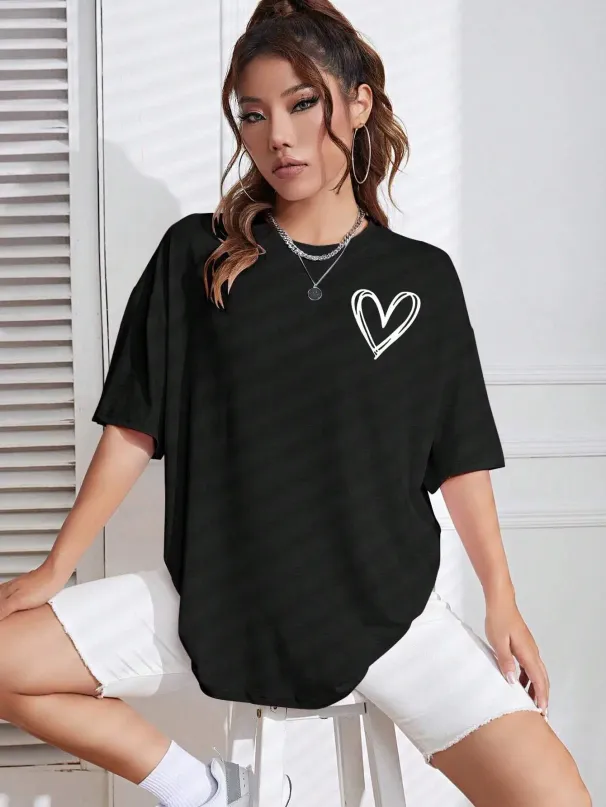 Simple Love Printed Womens Tshirts Summer Breathable Clothes Casual Fashion Short Sleeve Street Oversized All Match T-Shirts_ecoleips.com