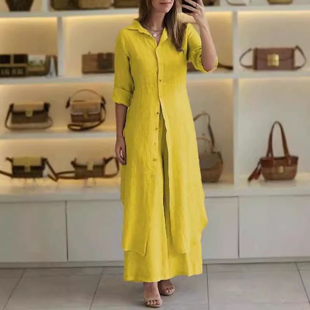 Women's Clothing Spring And Summer New Styles_casual Linen Suit_ladies Elegant Long Sleeved Wide Leg Pants Two Piece Suit_ecoleips.com