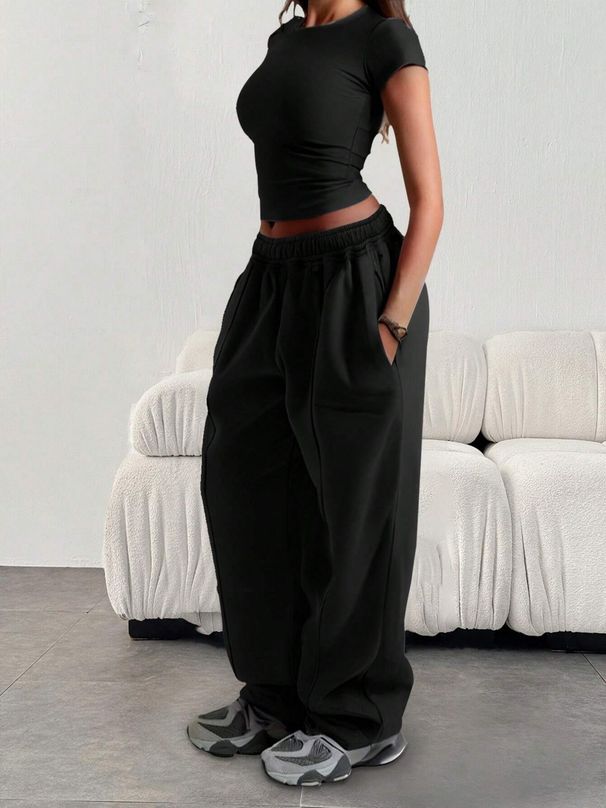 Women's Clothing Slim-Fit Straight Leg Pants – High Waist, Stretch Polyester, Minimalist & Versatile (S-XXL, Neutral Colors)_ecoleips.com
