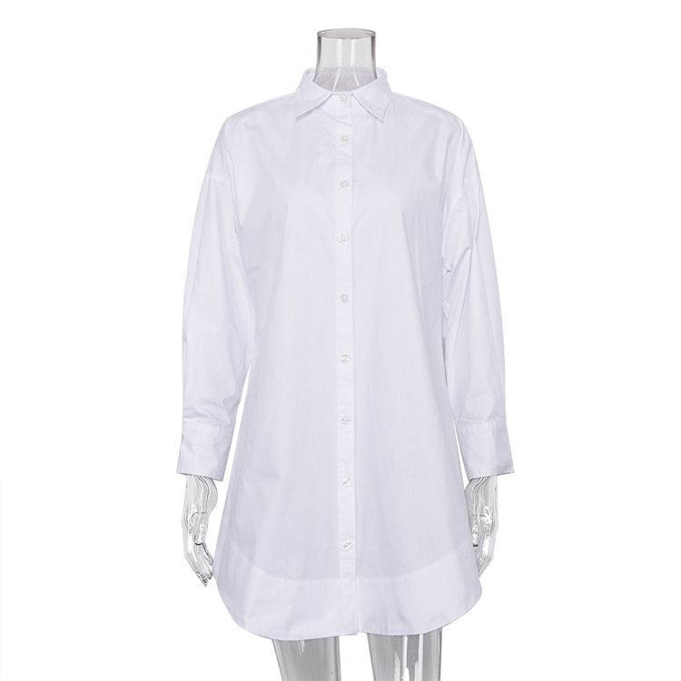 Women's White Long Sleeve Shirt Loose Collar Casual Elegant Fashion American Style For Spring Autumn Versatile Commuting Top_ecoleips.com