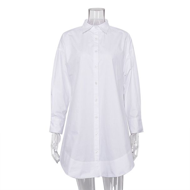 Women's White Long Sleeve Shirt Loose Collar Casual Elegant Fashion American Style For Spring Autumn Versatile Commuting Top_ecoleips.com