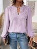 Autumn And Winter New Fashion V-neck Lace Solid Color Long-sleeved Casual T-women's Top_ecoleips.com