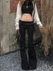 Women Dark Academia Goblin Core Long Trousers Gyaru Goth Low Rise Flare Pants Y2K Streetwear Stretch Japanese Harajuku Grunge_ecoleips.com