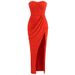 New European American High-end Sexy Straple Simple Style For Women, Slim Fit With Ruched Hem And Slit, Long Formal_ecoleips.com
