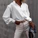 Women's Clothing Women's Lantern Sleeve Solid Color Long Sleeve Shirt - Casual Office Blouse With Button Down Collar & Polyester-Spandex Blend_ecoleips.com